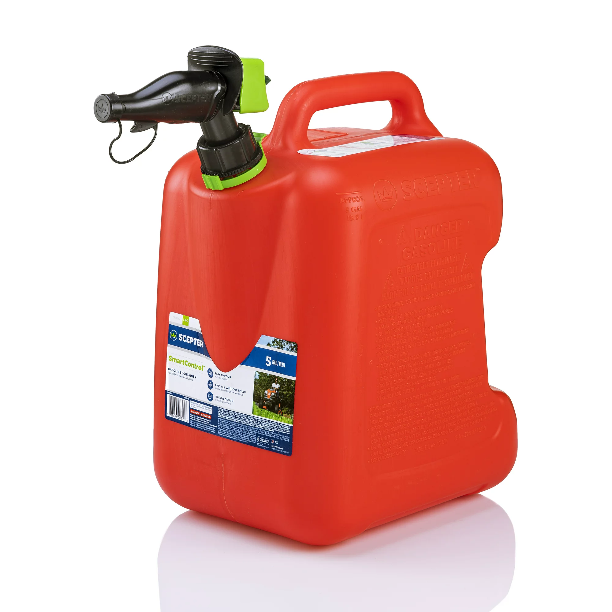 Scepter 5 Gallon SmartControl Gas Can with Rear Handle， FSCG502， Red Fuel Container