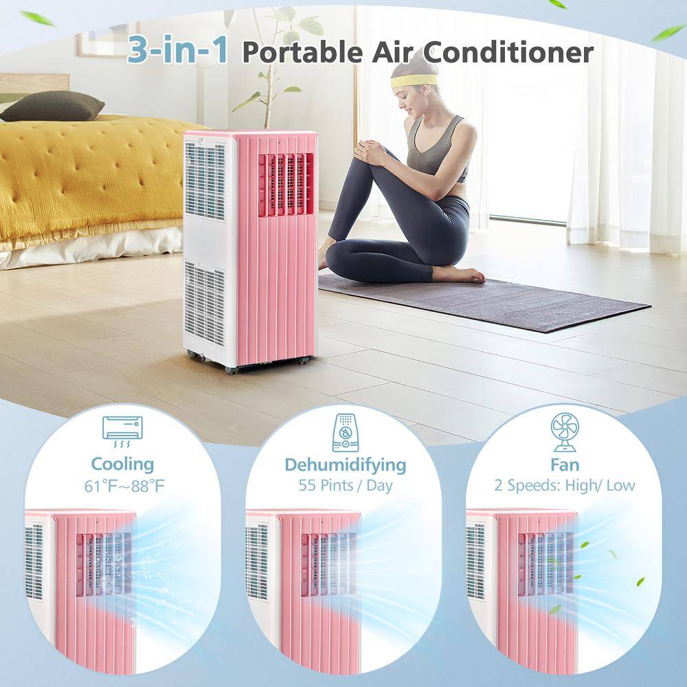 Costway 10000 BTU Portable Air Conditioner AC Unit 3-in-1 Cools 350 Sq. Ft. with Dehumidifier Remote in Pink FP10347US-PI