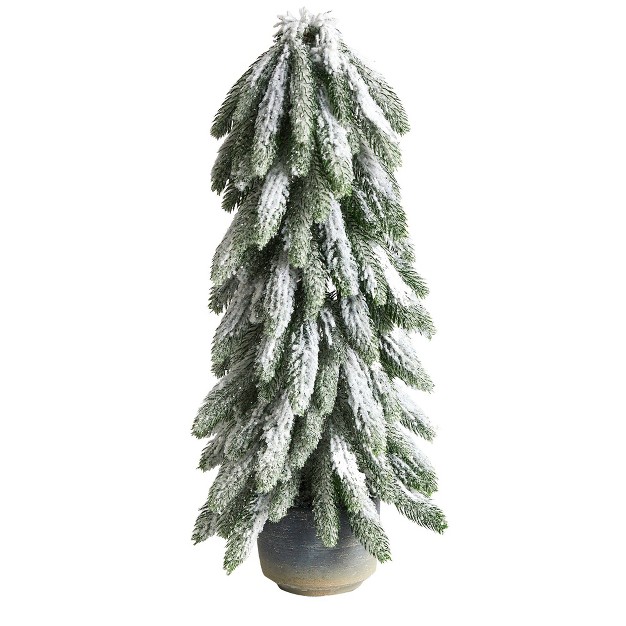 Nearly Natural 1.75-ft Flocked Artificial Christmas Tree In Decorative Planter