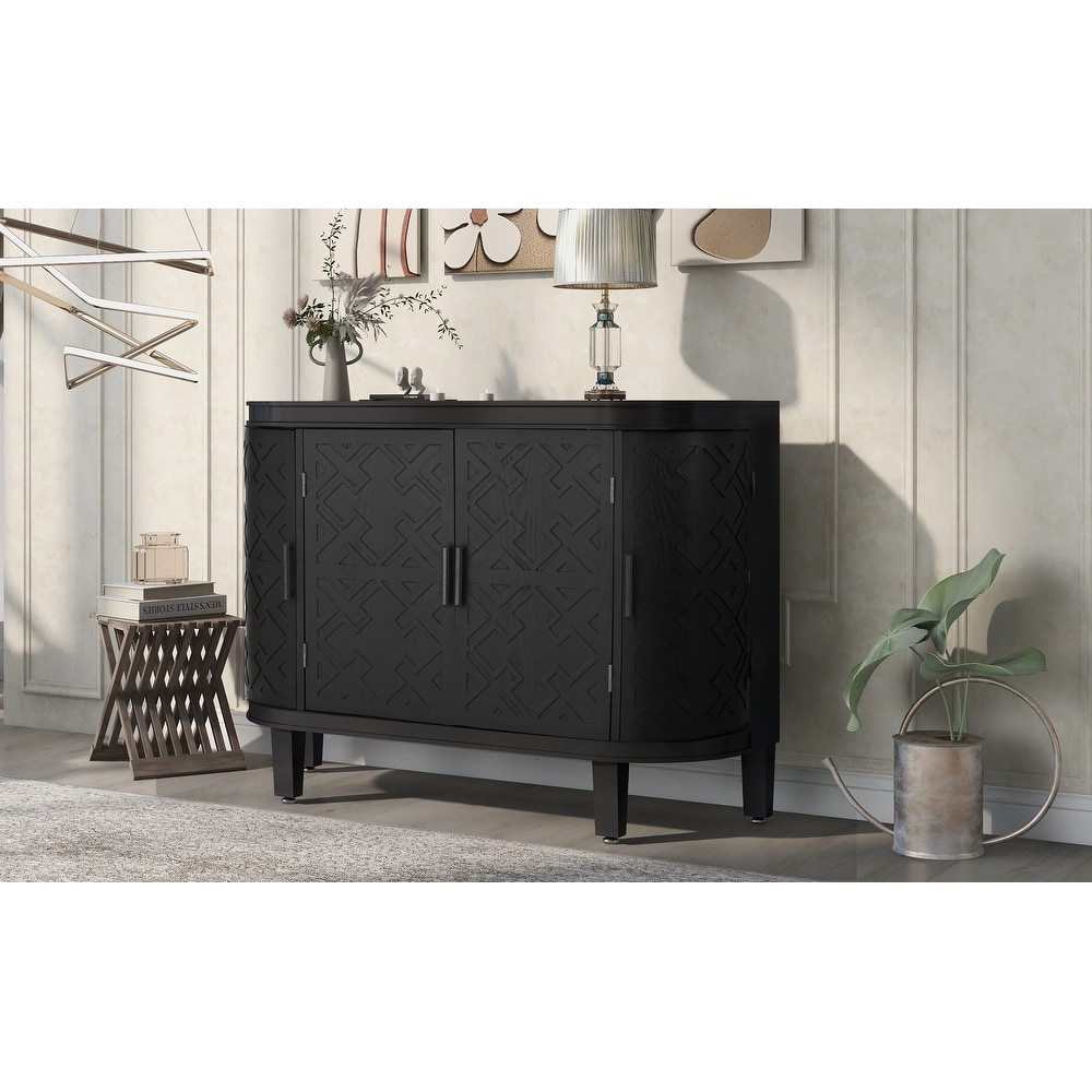 Antique Patterned Sideboard with Wooden Doors  Elegant Console Cabinet for Hallway or Living Room