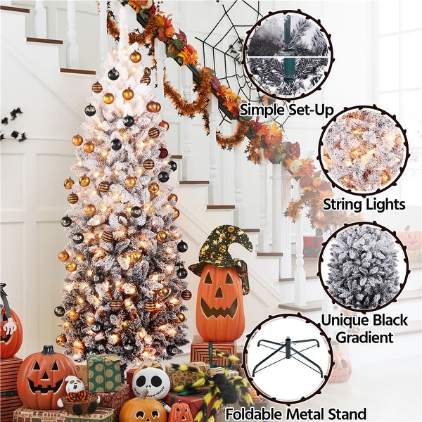 Yaheetech Prelit Flocked Pencil Artificial Christmas Tree