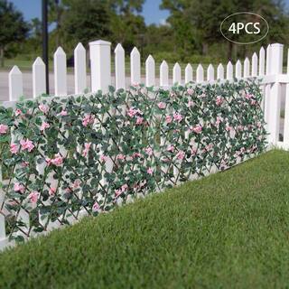 YIYIBYUS 46 in. Wood Silk Fabric Faux Ivy Fencing Panel Garden Fence Pink 4-Pieces YLYOGN9JWDZFP