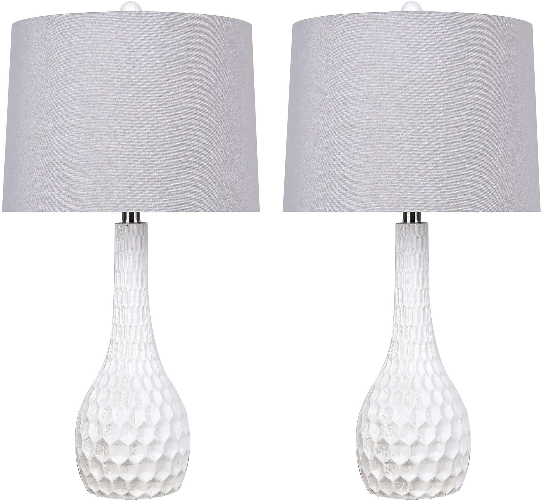 Teardrop White Hive-Style Table Lamps， Set of 2