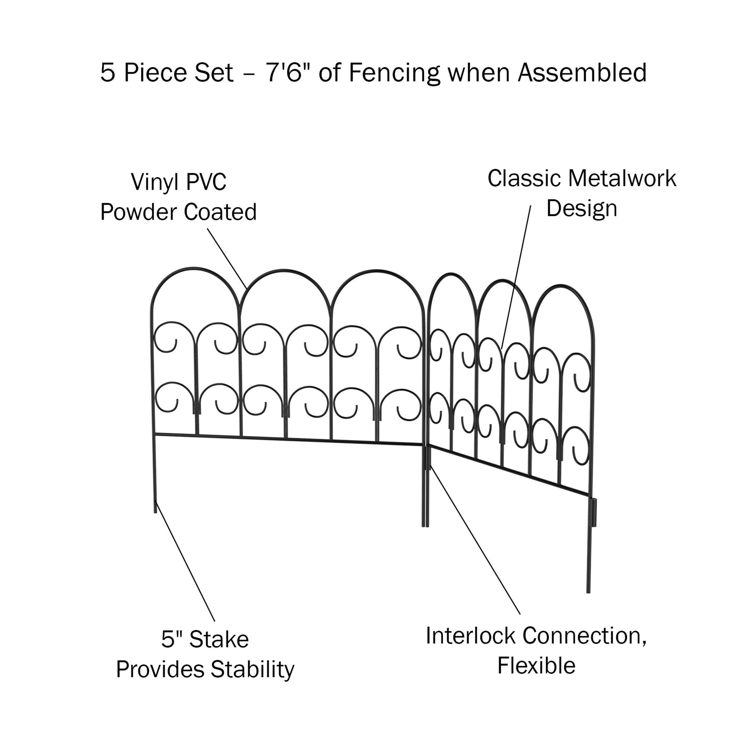 Set of 5 Panels for Iris Decorative Edging Flower Beds & Landscaping- Interlocking, Flexible Design in Black by Pure Garden