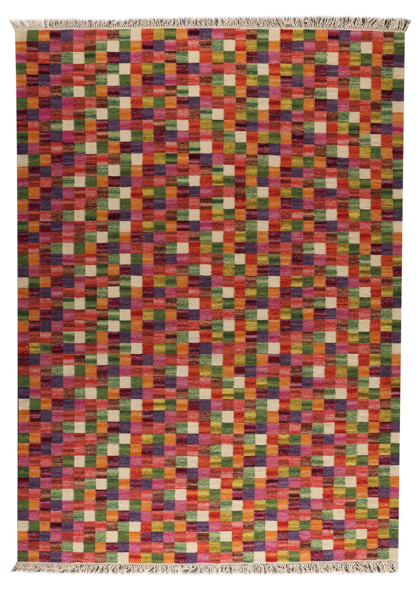 Small Box Collection Hand Woven Wool Area Rug in Multi