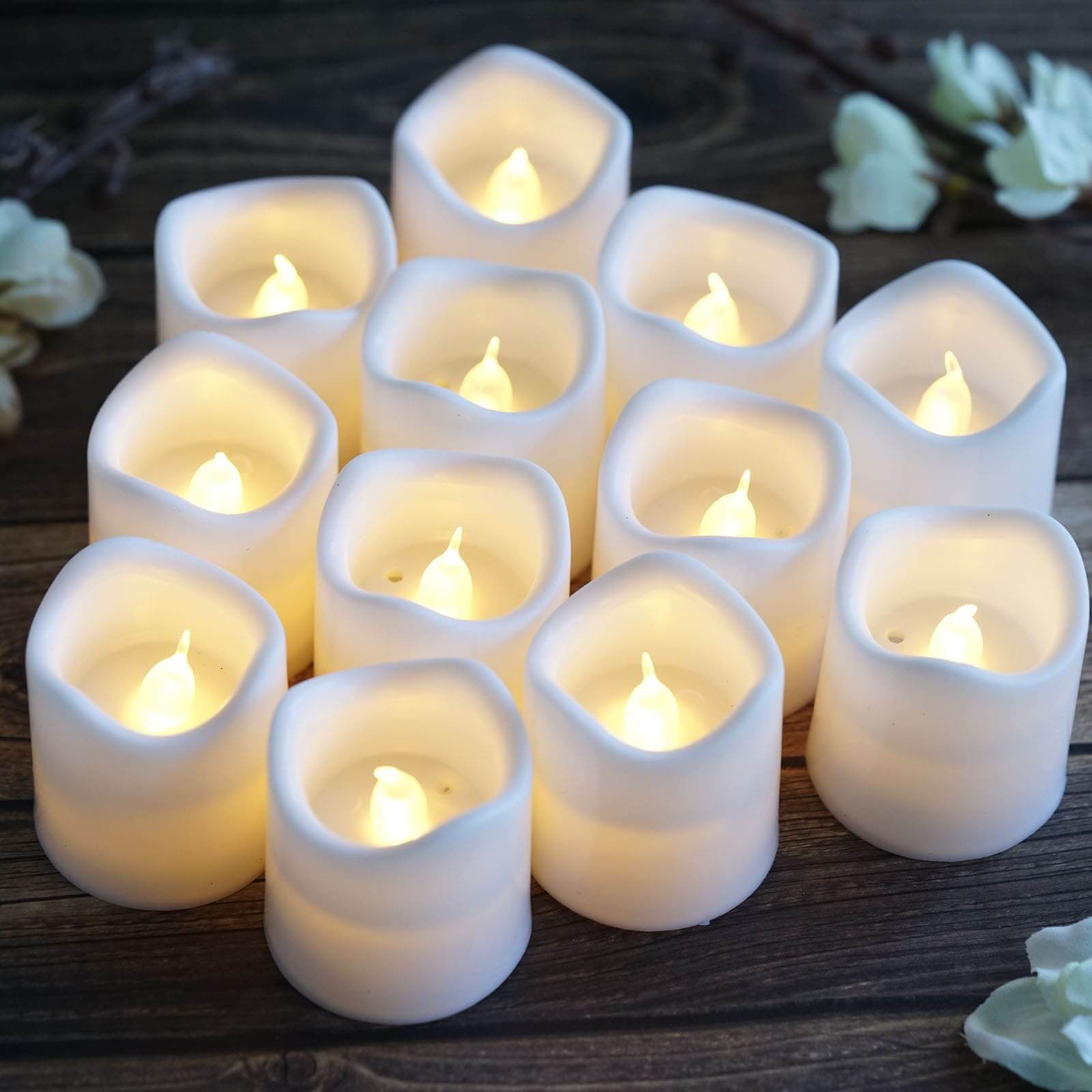 12 Pack Classic White Flameless LED Votive Candles, Battery Operated Reusable Candles