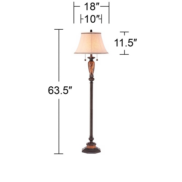 Tall Bronze Metal Faux Marble Ivory Linen Bell Shade For Living Room Bedroom Office House Home