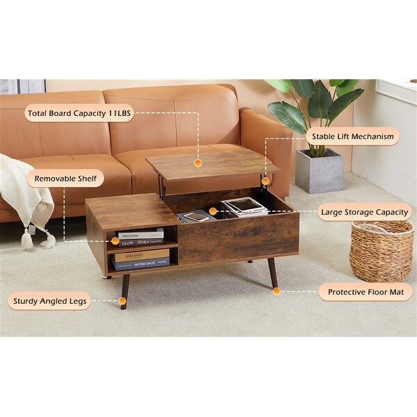 Lift-top Coffee Table with Storage Shelf and Hidden Compartment