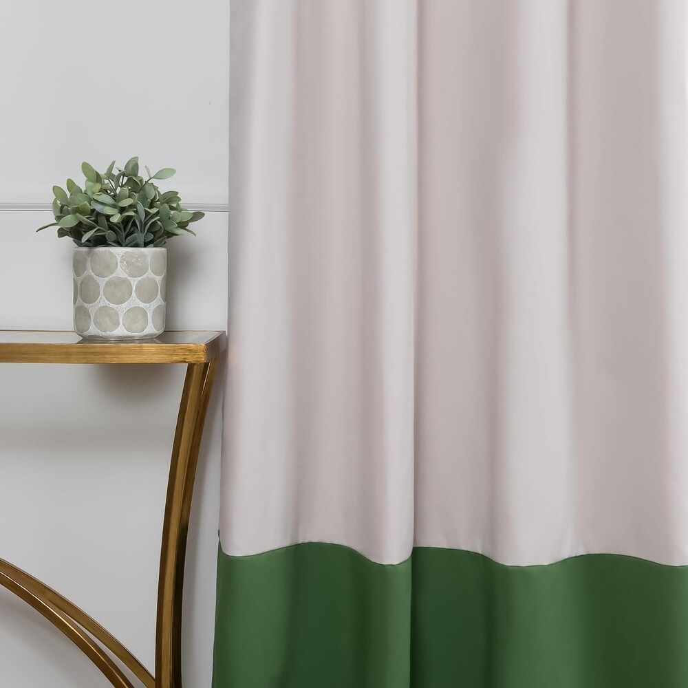 Color Blocked Cotton Blend Blackout Lined Grommet Curtains  Set of 2   84\