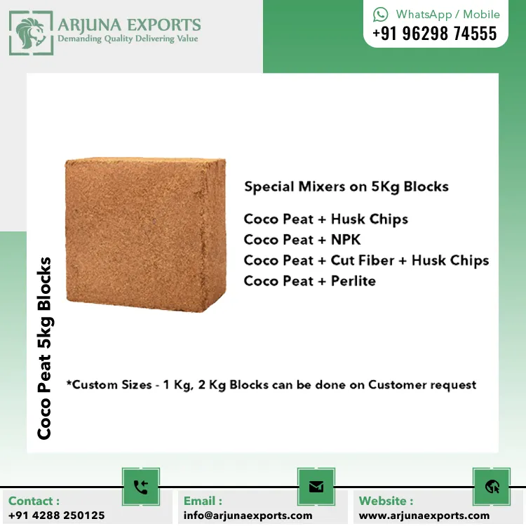 Direct Factory Supply Wholesale price Natural Coco Peat Coir Pith 5kg Block  For Lawns And Landscaping