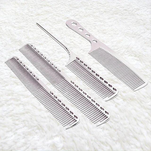 4pcs Professional Stainless Steel Comb Space Aluminum Comb For All Hair Types Hair Styling Comb Fine Cutting Comb Rat Tail Comb Detangling Comb