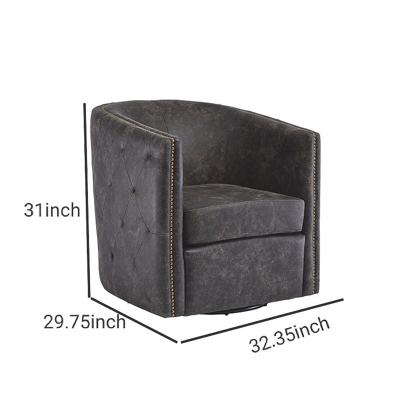 31 Inch Barrel Back Leatherette Swivel Accent Chair， Black