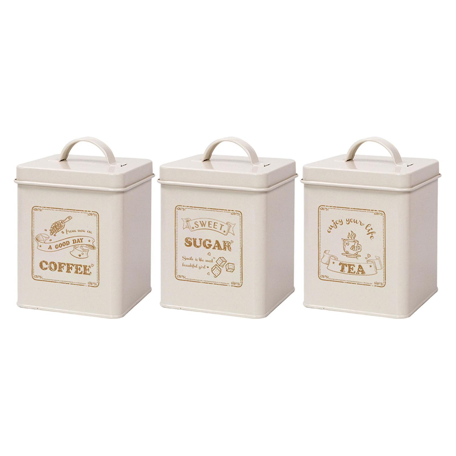 3x Kitchen Counter Canister Set Stylish Rustic Decors For Office Bedroom Cafe Milky White