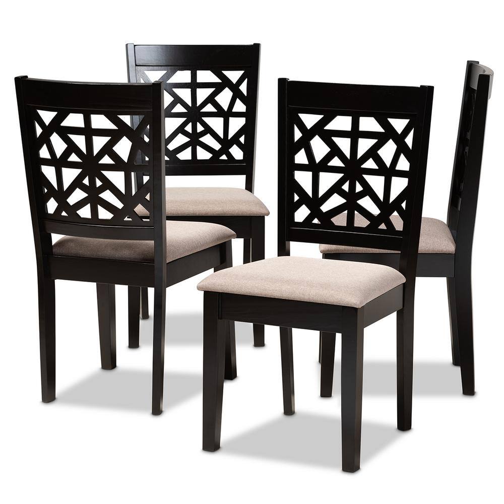 Baxton Studio Jackson Sand and Espresso Brown Fabric Dining Chair (Set of 4) 166-10764-HD