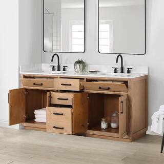 Altair Gavino 72 in. W x 22 in. D x 34 in. H Bath Vanity in Light Brown with Grain White Composite Stone Top 557072-LB-GW-NM