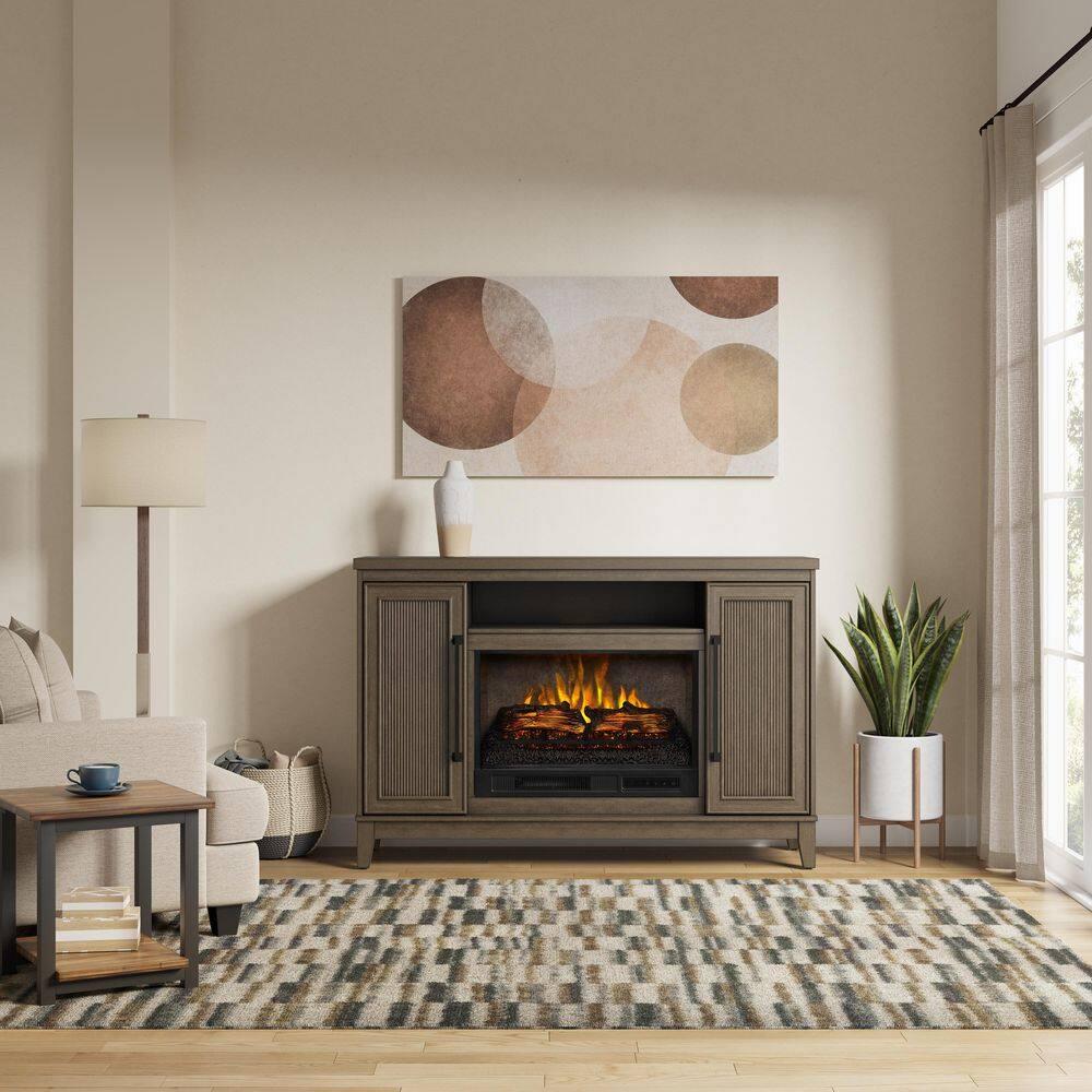 SCOTT LIVING BLAINE 54 in Freestanding Media Console Wooden Electric Fireplace in Light Brown Birch