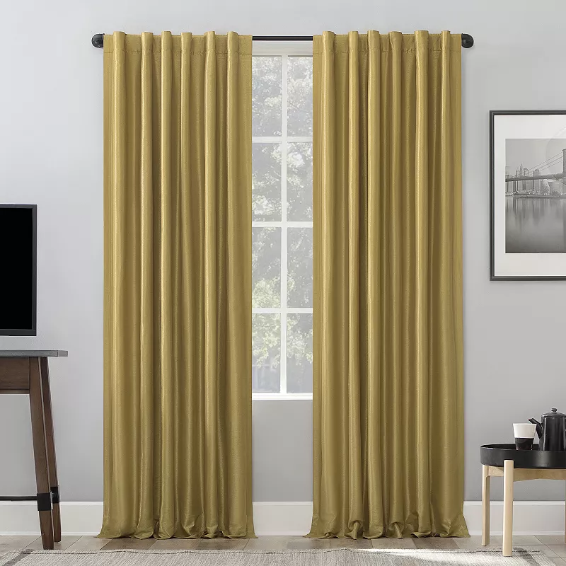 Sun Zero Evelina 100% Blackout Faux Dupioni Silk Back Tab Window Curtain