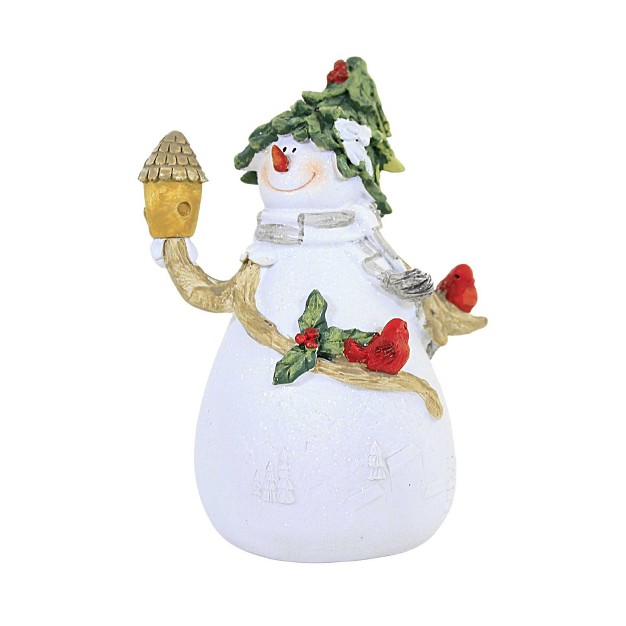 Christmas Snowman W Cardinal Figurine One Snowman Figurine 5 75 Inches Holly Hat Red Bird Polyresin White