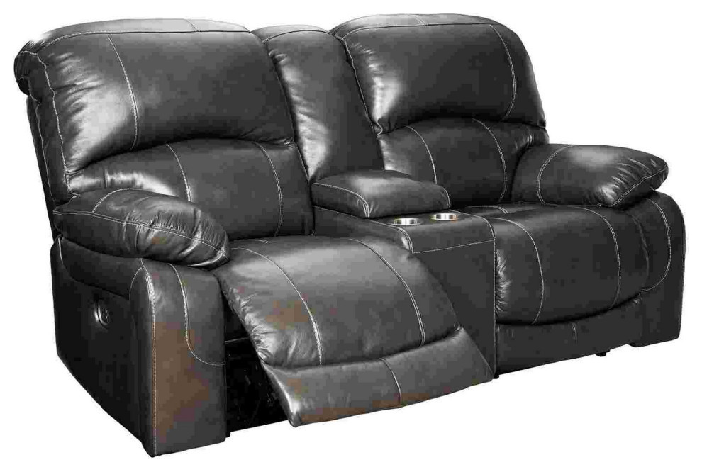 Leather Power Recliner Loveseat With Console  Gray   Contemporary   Loveseats   by VirVentures  Houzz