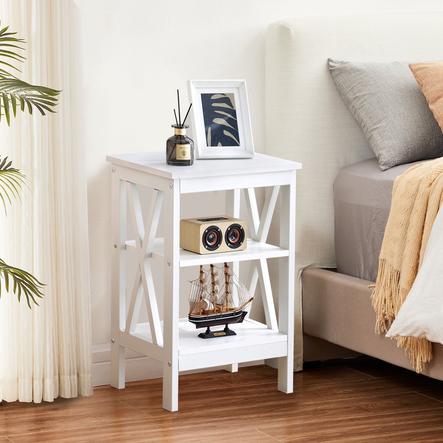 VECELO Set of 2 Nightstand with 3-Tier Open Shelves, Modern Side End Table for Bedroom Living Room Office, White