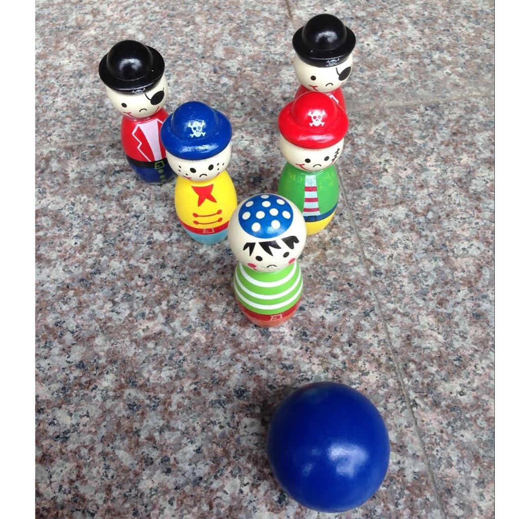 Colorful Mini Wood Cartoon Figure Bowling Set Skittle toys