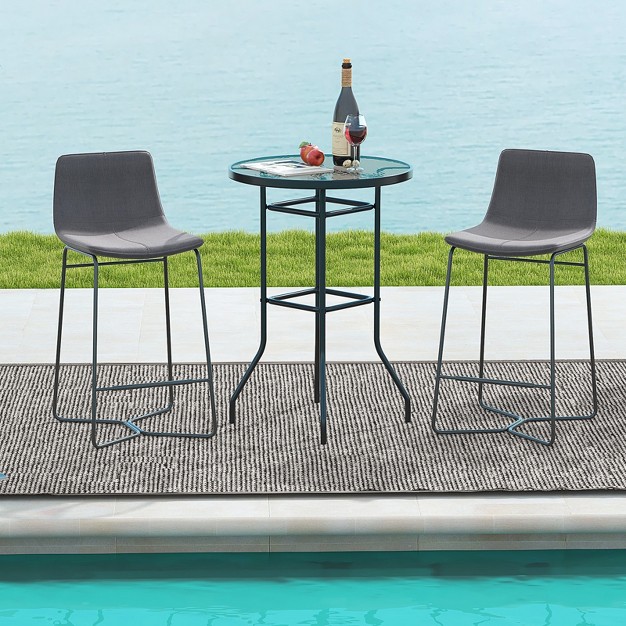 Tangkula Round Glass Top Patio Table 27 quot x27 Outdoor Bistro Table W Heavy duty Metal Frame