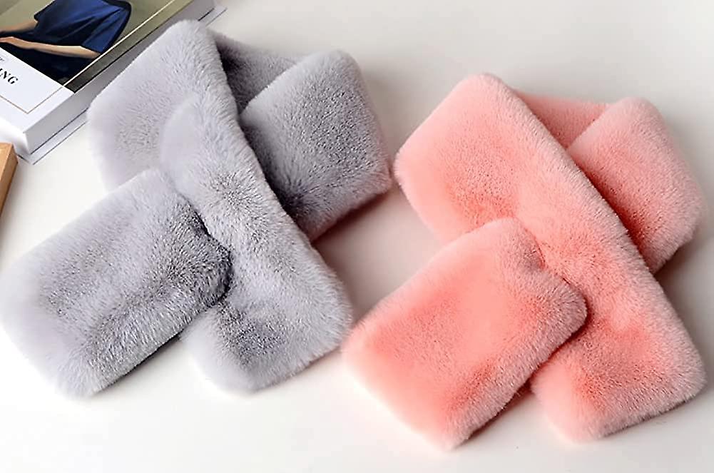 Women's Winter Fall Furry Faux Fur Loophole Scarf Soft Cozy Neck Warmer Wrap Light Pink -