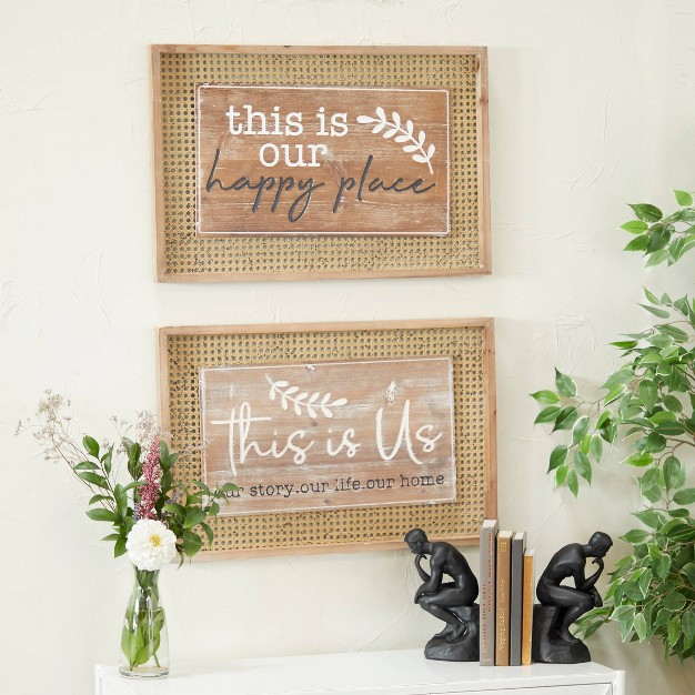 set Of 2 Rectangle Farmhouse Wood Sign Wall Decor Brown Olivia amp May