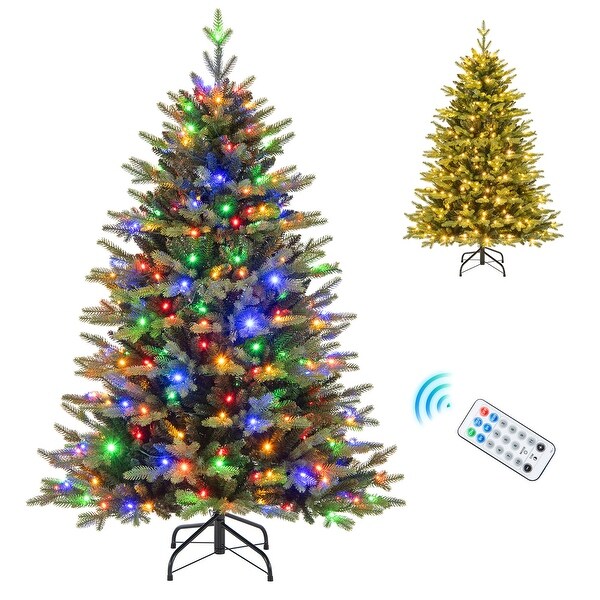 Gymax 5/6 FT PreLit Artificial Christmas Tree Hinged Xmas Tree w/