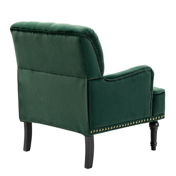 Geltrude Transitional Upholstered Button Tufted Club Chair with turned wooden Legs by HULALA HOME