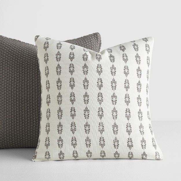 2 pack Gray Throw Pillows Seed Stitch Knit With Cotton Patterns In Folk Leaves Becky Cameron Gray