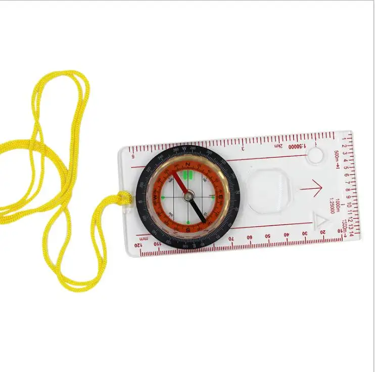 Outdoor Camping Drawing Scale Compass Folding Map Ruler Compass Hiking Camping Handheld Portable Pointing Car Buckle Guide