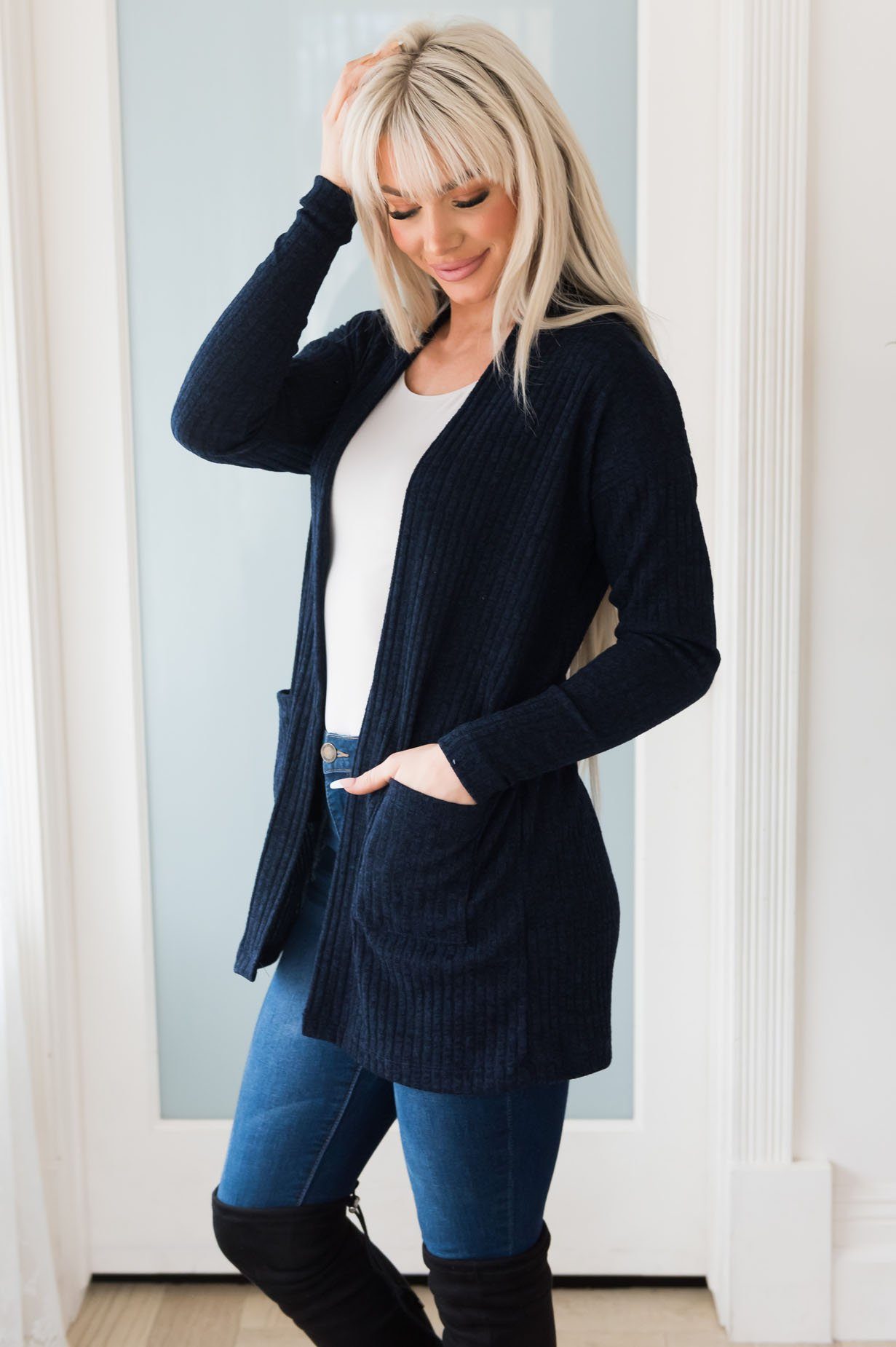 Spring Horizon Lightweight Modest Ribbed Cardigan