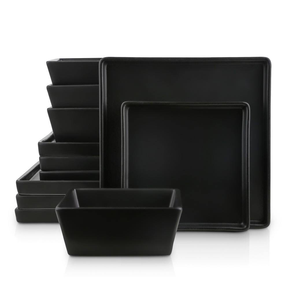 STONE LAIN Stone Lain Grace 12-Piece Dinnerware Set Stoneware Service For 4 Black Matte BLB0609