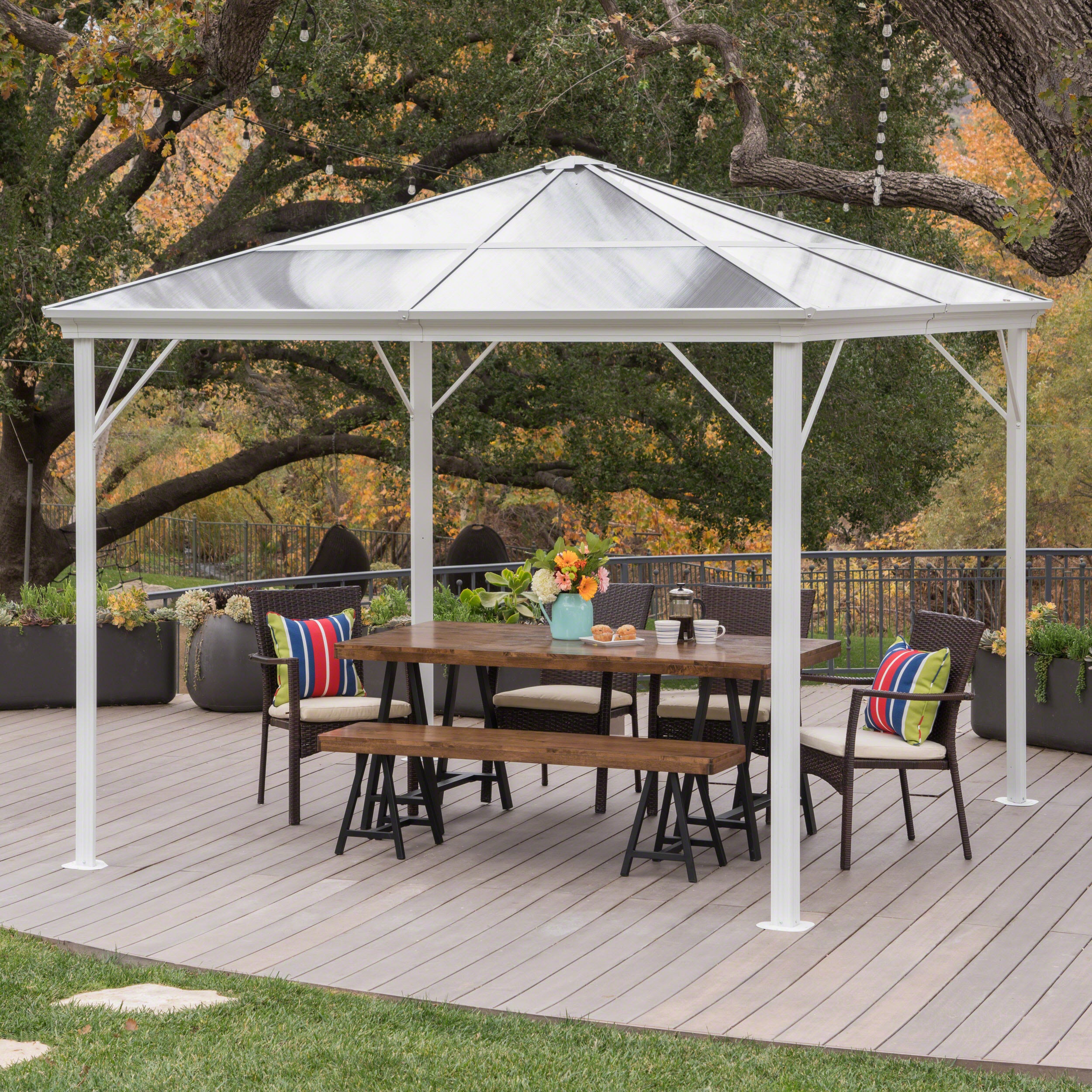 Halley Outdoor 10 x 10 Foot Black Rust Proof Aluminum Framed Hardtop Gazebo (No Curtains)