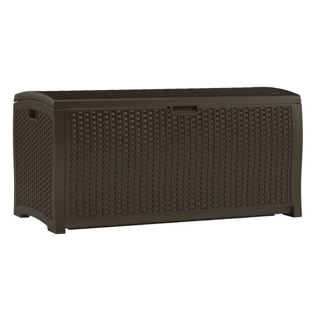 Deck Box Resin Wicker 99 Gallon Brown Suncast