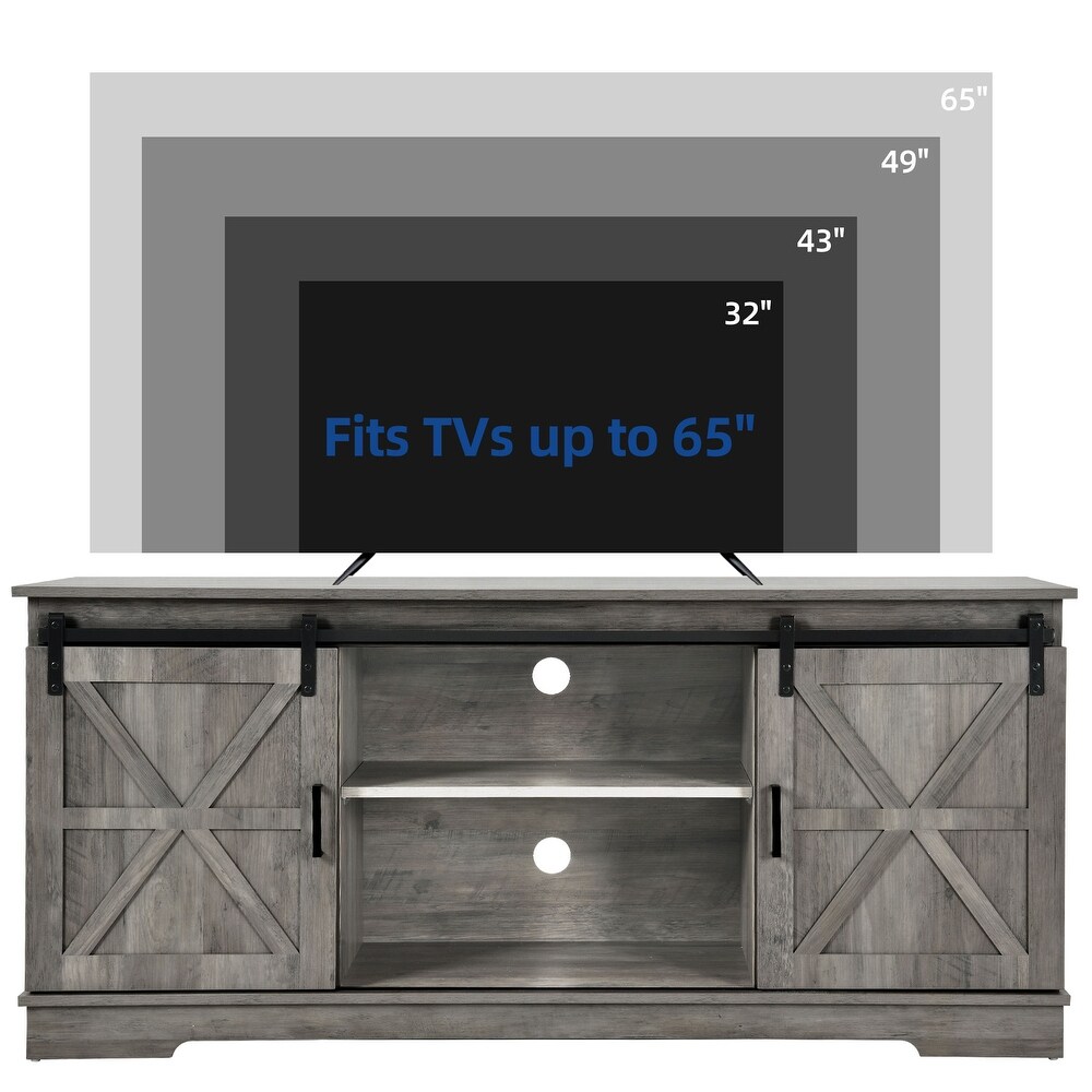 Farmhouse Wood TV Stand 59 inch Sliding Barn Door Entertainment Center for TV up tp 65\