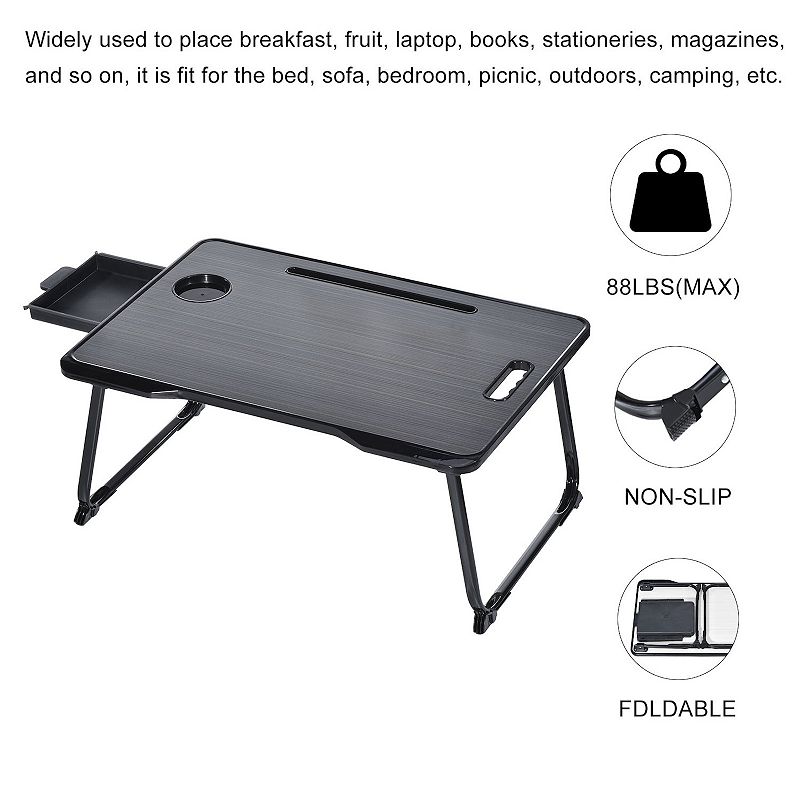 Foldable Laptop Bed Desk with Storage Drawer Tablet Slot Cup Holder