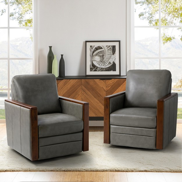 Amalia Modern Leather Swivel Armchair With Wood Arms For Living Room Set Of 2 Artful Living Design