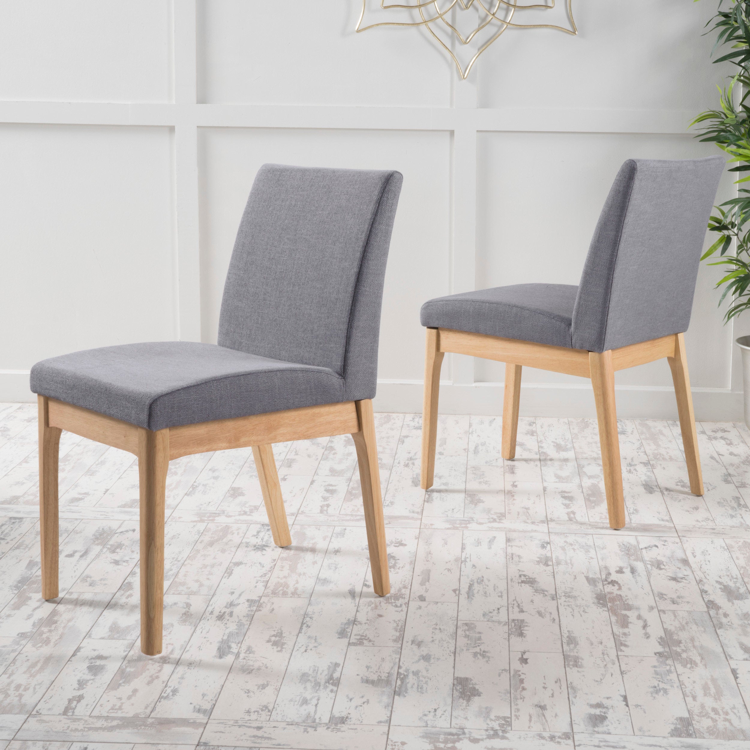 Leona Fabric & Wood Finish Dining Chair (Set of 2)