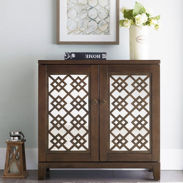 Mirrored Diamond Filigree X Base Adjustable Shelf Entryway Table