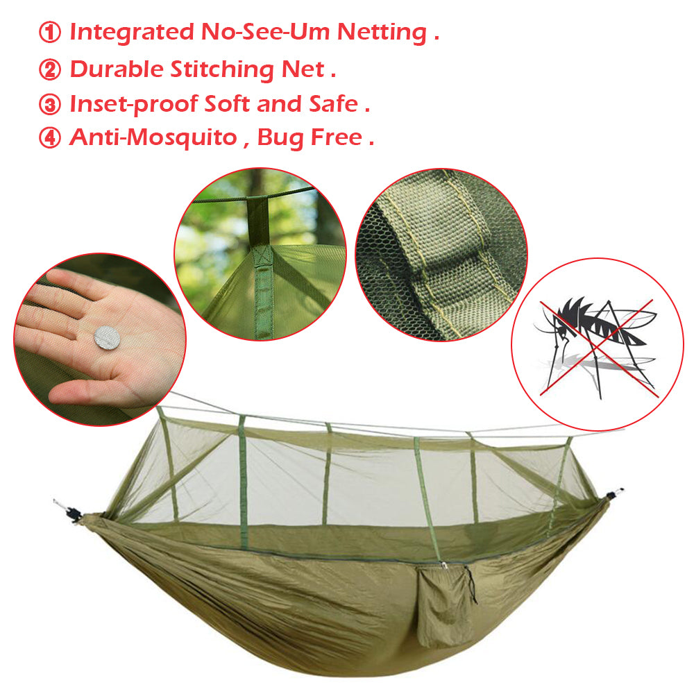 [2 in 1] Camping Hammock with Mosquito Net & Sunshade Cloth & Tree Straps for 2/Double Person,iClover Portable Parachute Nylon Lightweight Big Pop Up Swing Hammock with Bug/Insect Netting