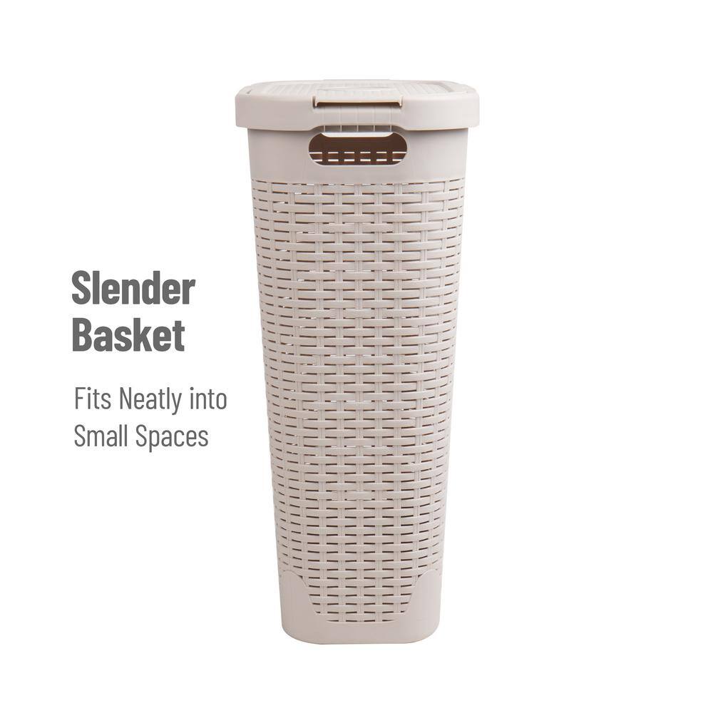 Mind Reader Basket Collection Slim Laundry Hamper 40 Liter (15kg33lbs) Capacity Cut Out Handles Attached Hinged Lid Ivory 40HAMP-IVO