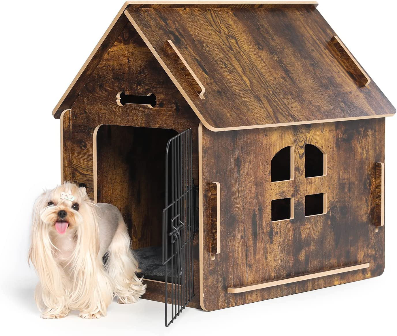 RYPetmia Wooden Dog House with Roof Dogs Indoor and Outdoor Use for Small Medium Dog Cat， Dog Kennel for Playing and Resting， Brown