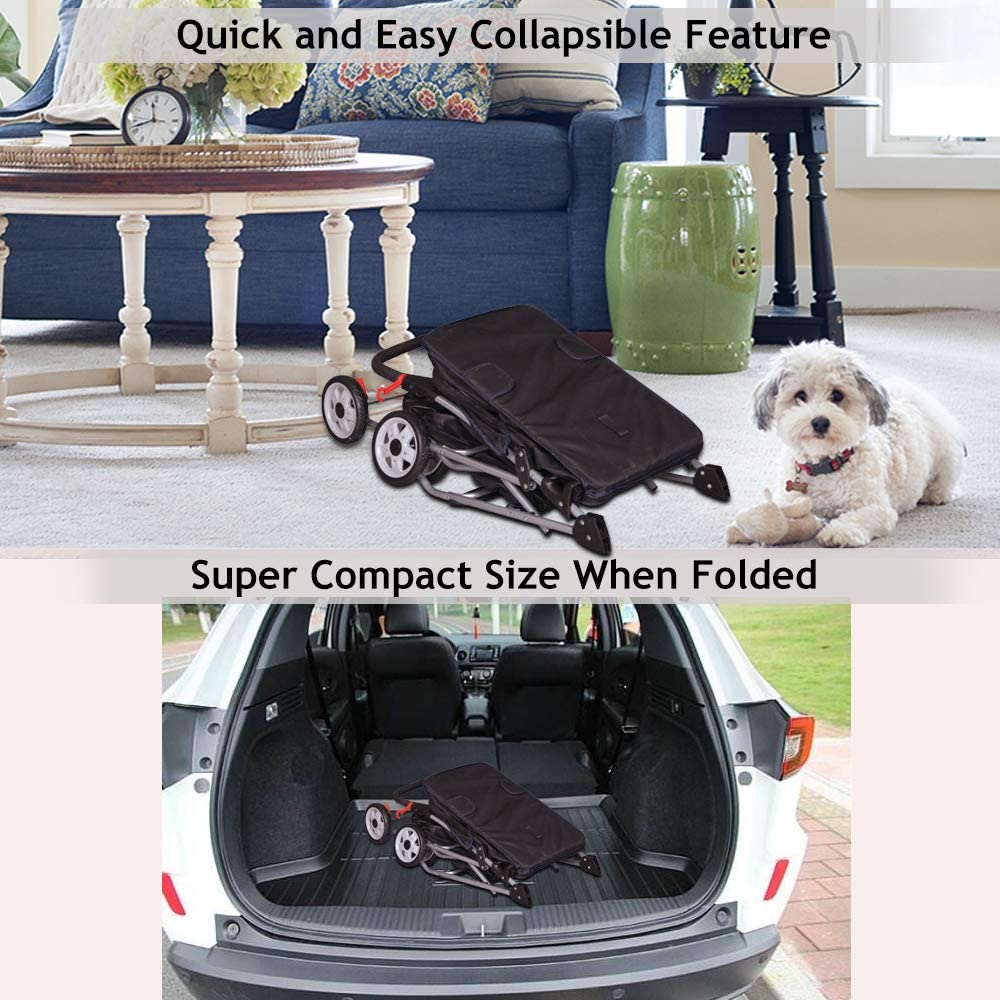 Dkelincs 4 Wheels Folding Dog Stroller for Medium Cats and Dogs with Cup Holder， Black