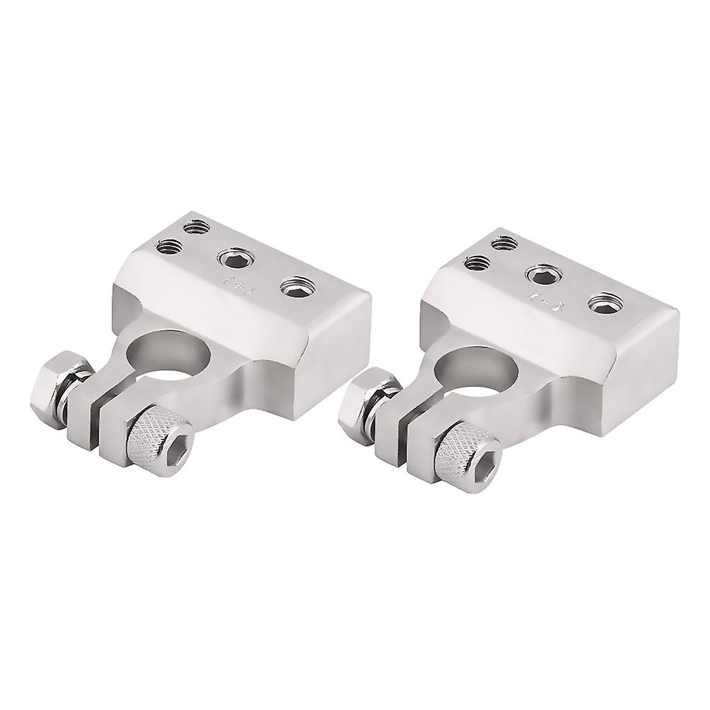 Pair Of Car Battery Terminal Positive and Negative Connector Clamp Silver For 0/1 2 4 8 Awg Gauge