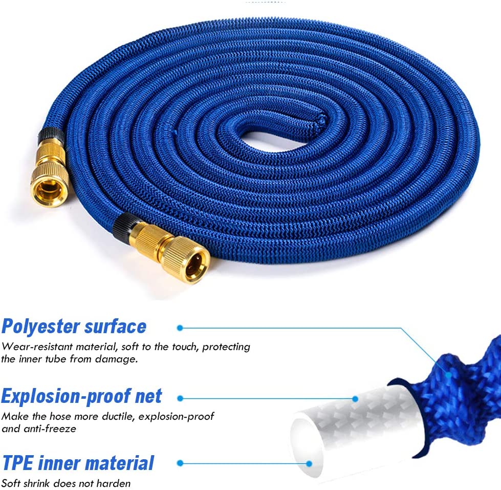 SSAWcasa Garden Hose Expandable Water Hose with Heavy Duty Metal Spray Nozzle High Pressure Water Nozzle with 3-Spray Mode for Watering Garden， Cars and Showering Pets (50ft)