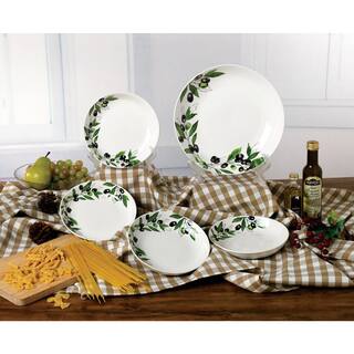 Lorren Home Trends 11 in. 52 fl. oz. Olive 5-Piece White Porcelain Pasta Serving Bowl Set (Set of 5) PS12