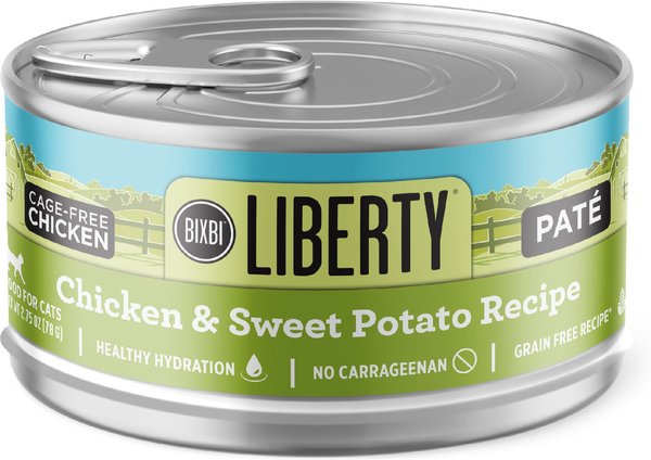 BIXBI Liberty Chicken with Sweet Potato Pate Recipe Grain-Free Wet Cat Food， 2.75-oz can， case of 24