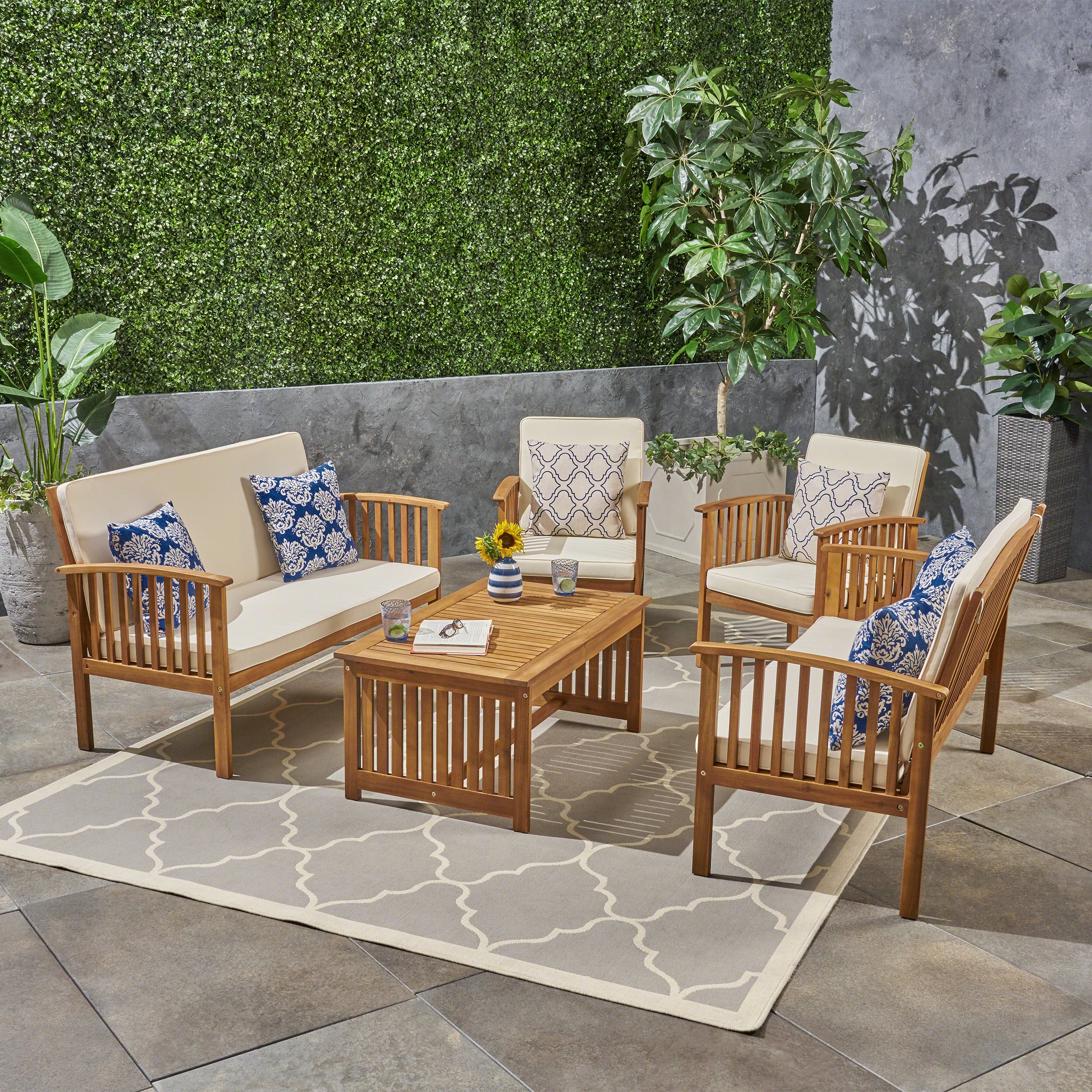 Cape Outdoor 5-Piece Acacia Wood Sofa Set